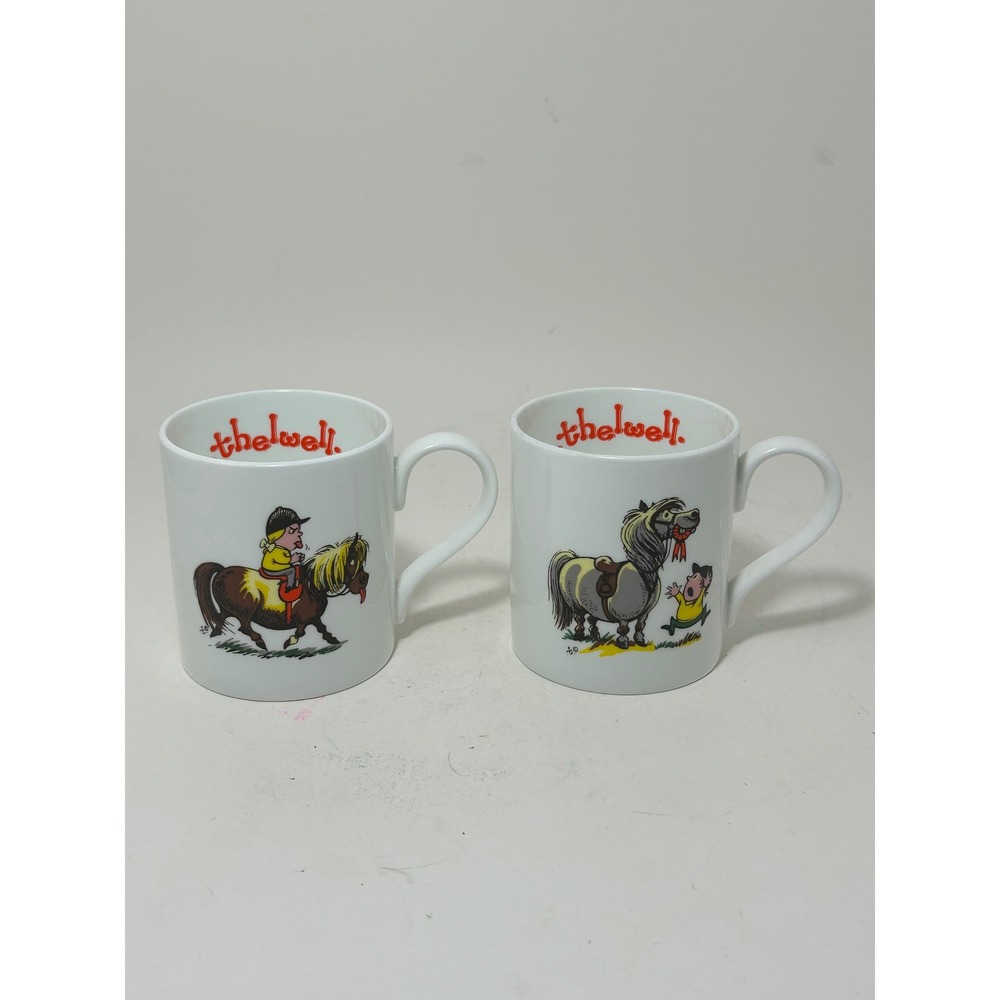 Thelwell Pony Club Mugs Set of 2 Grays Shenstone England Vintage Horse Comic Mug